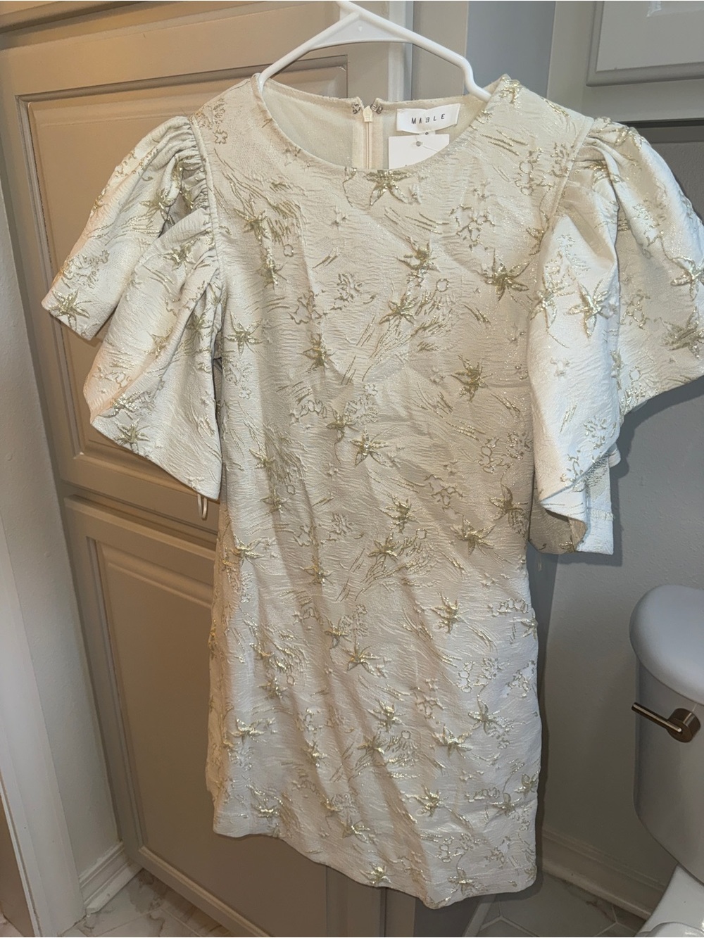 Mable  Cream Mini Dress with Gold Embroidery